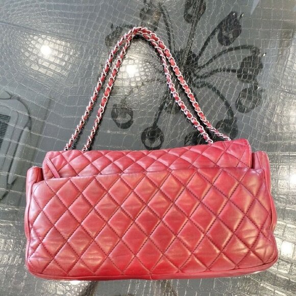 Authentic CHANEL Lambskin Quilted Large Jumbo Flap Bag Purse Coco Rain Red Tote - Picture 5 of 13
